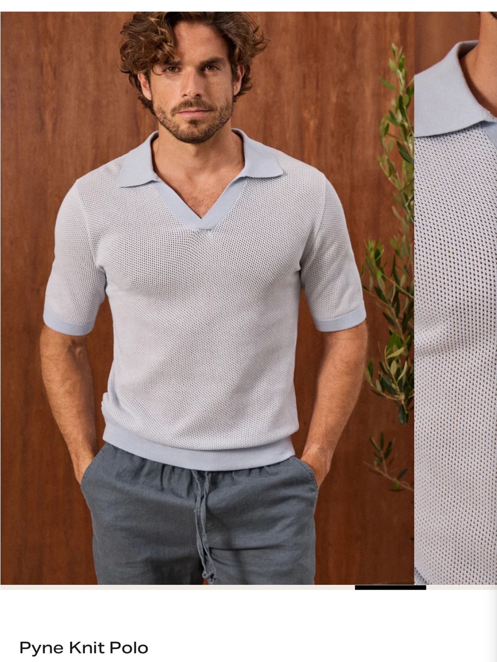 Pyne Knit Polo Shirt ,open neck- Light Blue silky Cotton, XL NWT